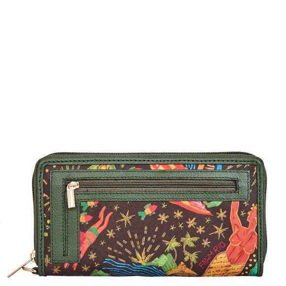 Hand Crafted Green Color Print Nylon Fabric Women Wristlet Wallets, Card Holder - Picture 7 of 8